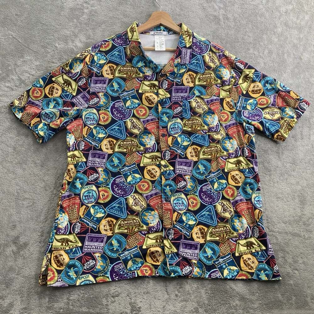 Disney Parks Shirt Mens XL Passport Collection Vented Hawaiian Camp Theme Park